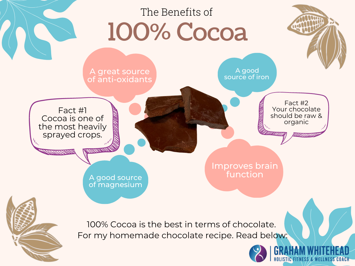 This info graphic shows the benefits of using 100% raw cocoa when creating homemade chocolate. Created by Smytocreative.